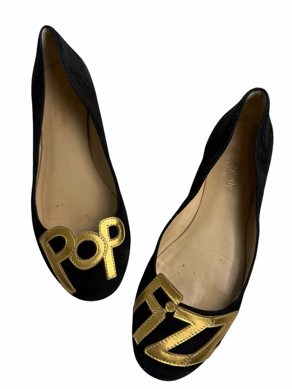 kate spade Pop Fizz ballet flats black suede leather size 6.5